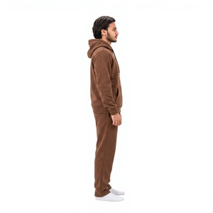 Men's <b>Brown</b> Hooded Tracksuit Full Sleeve Solid Color Cotton Casual Wear with Side Pockets Regular Fit Autumn Style - Product Image 3