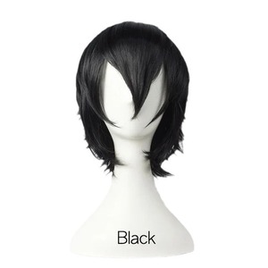 Perruque Courte Droite Noire en Fibre Kanekalon pour Cosplay Anime, Sans Colle, Couvre-Tête Complet pour Hommes et Femmes - Vente en Gros - Product Image 1