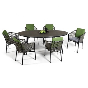 jardín restaurante 7 piezas Juego de comedor muebles al aire libre Patio cuerda de aluminio Mesa ovalada y sillas de 6 plazas - Product Image 2