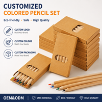 Crayons de couleur miniatures avec logo personnalisé, 3,5 pouces, 6 couleurs, crayons de couleur en bois pré-affûtés dans une boîte en kraft