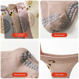 Chaussettes aux genoux en coton personnalisées en gros pour nouveau-nés Chaussettes de marche antidérapantes pour bébé pour la protection des genoux Chaussettes à pince au sol - Product Image 4