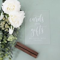 Panneau en acrylique transparent personnalisé avec support en bois - 5"x7" - Porte-panneau de table pour réceptions de mariage, événements, fêtes, cadeaux
