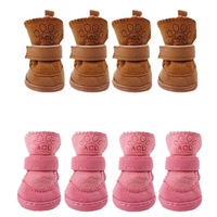 Bottes pour chien doublées de polaire, chaussures d'hiver pour animaux de compagnie, motif empreinte de patte, sangle réglable auto-agrippante, chaussures pour chiot