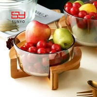 Bol en verre pour salade, fruits et noix, différentes couleurs, logo personnalisé, vente en gros, bol alimentaire avec support en bois