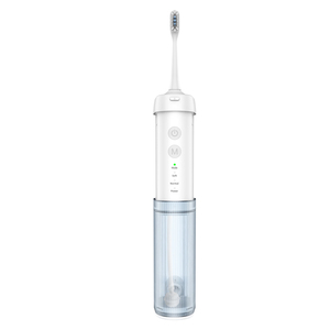 <span class=keywords><strong>Brosse</strong></span> à dents électrique portable 2-en-1 étanche IPX7 rechargeable avec jet d'eau, 2 modes, brossette à dents électrique et irrigateur buccal, têtes en plastique remplaçables - Product Image 1