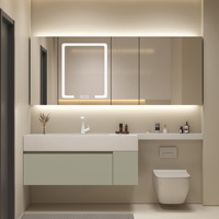 Meuble de salle de bain moderne et élégant en bois massif avec miroir intelligent et lavabo en céramique, design à vasque unique