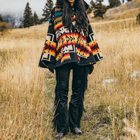 Poncho à capuche en mélange de laine pour femme, style aztèque, imprimé géométrique sud-ouest, avec franges, cape d'hiver, style bohème, cowgirl, vintage, vente en gros