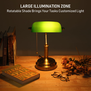 Retro Green Glass Bankers Desk Lamp Antique Desk Lamps with Brass Base Traditional Library Lamp with <b>Pull</b> Chain Classic - Product Image 5