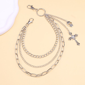 Punk Multi-Layer Skull Pendant Multiple Laps Waist <b>Chain</b> Halloween Fashion Body <b>Chain</b> Tibetan Silver White K Cross - Product Image 3