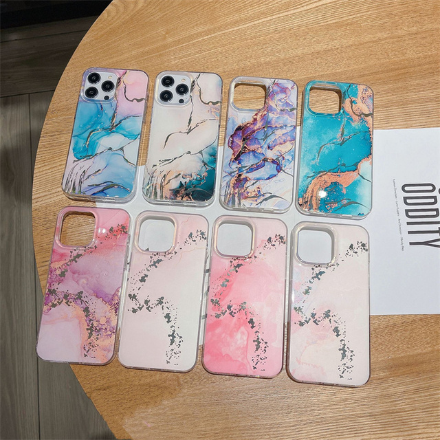 Ew Design Luxury Bling Glitter IMD Marble Printed TPU Phone Case for iPhone 11 12 13 14 15 16 17 Pro Max Mobile Covers for Girls