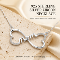 Vente chaude - Pendentif en argent sterling 925 avec symbole d'infini et double cœur, cadeau pour la Saint-Valentin pour femmes, bijoux en gros