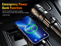 Lampe torche d'urgence en alliage d'aluminium étanche IP44, LED 1000+ lumens, luminosité réglable, rechargeable USB Type-C, portée 200-500m