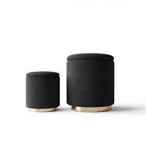 Tabouret ottoman réglable noir en similicuir rembourré avec base en métal moderne - Siège d'appoint pour hôtel, appartement, chambre à coucher - Product Image 4