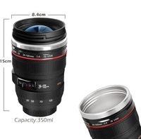 Tasse à café pour objectif de caméra 350ml gobelet en acier inoxydable avec couvercle