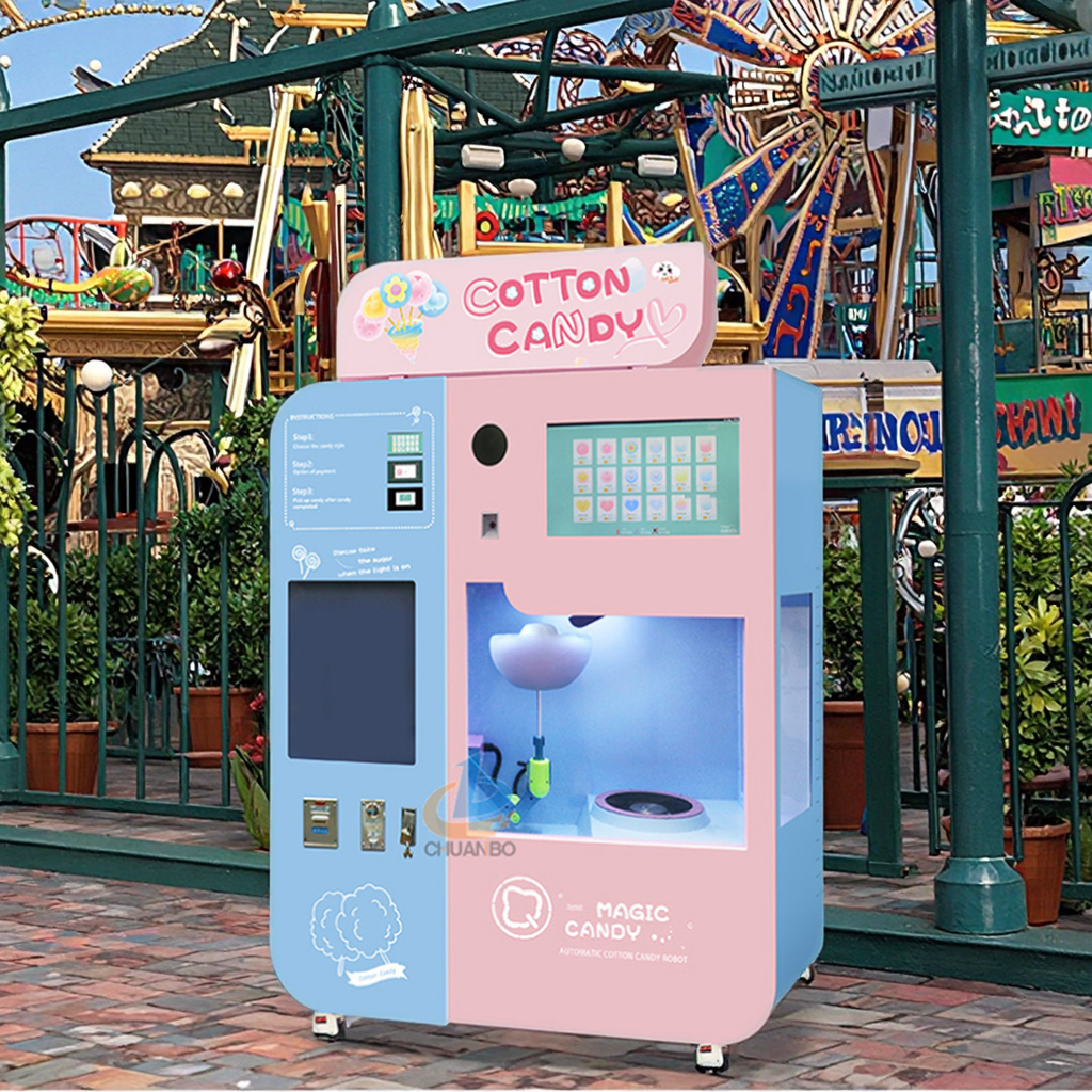 110v60hz Coin Banknote Make Money Business Fully Automatically Cotton Candy Maker Robot Fairy Floss Cotton Candy Vending Machine