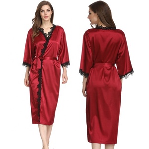 Kimono Lungo da <span class=keywords><strong>Sposa</strong></span> <span class=keywords><strong>e</strong></span> Damigella in Pizzo <span class=keywords><strong>e</strong></span> Raso di Seta, Taglie Forti, Lussuoso, Sexy, per Donna - Product Image 3