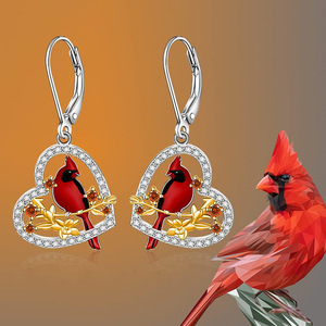 Orecchini pendenti a forma di cuore con uccellino rosso per donna, design simpatico a forma di animale, accessori per l'orecchio da indossare tutti i giorni - Product Image 5