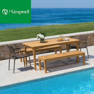 Hot Bán Patio Gỗ Tếch Đồ Nội Thất Ngoài Trời Giải Trí Ăn Thanh Phân Đặt Bằng Gỗ <span class=keywords><strong>Wicker</strong></span> Vườn Bàn Ăn Và Mây Ghế Bộ - Product Image 2