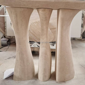 Mesa de travertino de café de diseño <span class=keywords><strong>italiano</strong></span>, entrada de pasillo, esquina larga cuadrada redonda, mesa de centro de mármol travertino nórdico, consola - Product Image 2