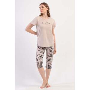 Traje de dormir capri ovalado de manga corta con cuello redondo para mujer - Product Image 4