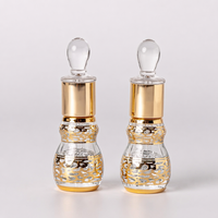 Flacon compte-gouttes en verre cristal de 6 ml et 12 ml, avec bouchon en forme de gourde, électroplaqué or, gravé, pour huiles essentielles, oud, attar, parfum