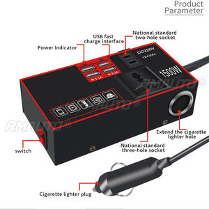 Convertisseur d'alimentation portable pour voiture 1500W DC 12V/24V vers AC 220V avec 4 ports USB, chargeur rapide, prise universelle pour voiture - Product Image 5