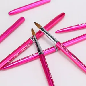 Pinceaux de <span class=keywords><strong>manucure</strong></span> stylo outils fournisseur Fuchsia métal poignée cheveux naturels acrylique Nail Art brosse - Product Image 6