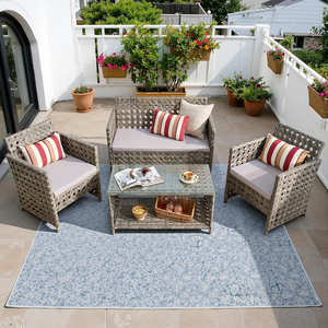 Modern Rattan Outdoor Sofa Set with Waterproof <strong>Cushions</strong> Powder Coated Frame UV-Resistant PE Rattan-4 Pieces <strong>Garden</strong> <strong>Furniture</strong> - Product Image 1