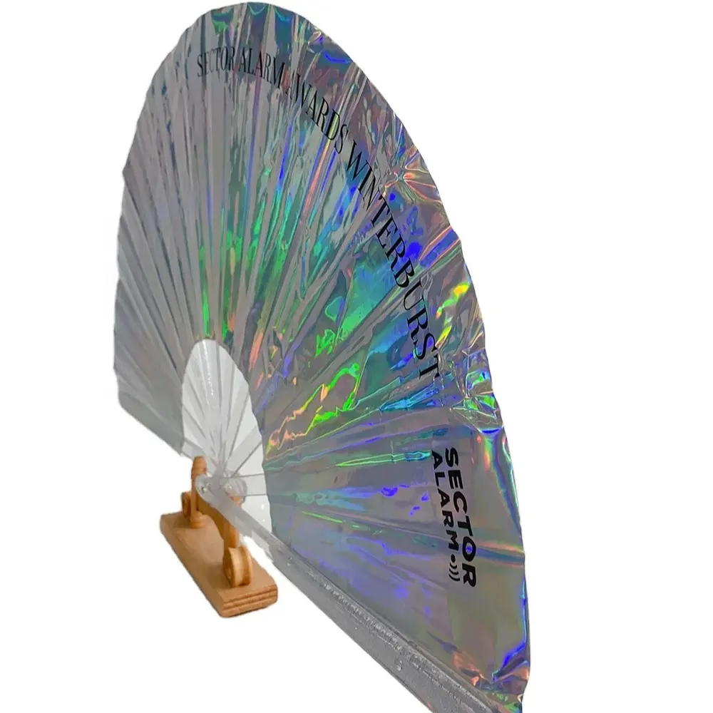 2024 Nieuwe Kung Fu Opvouwbare Fan Ambachtelijke Geschenken Podium Performance Dance Party Fotografie Rekwisieten Fan Pvc Laser Film Fan