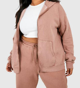 Alta calidad logotipo personalizado algodón de gran tamaño más tamaño grande y alto de manga larga con cremallera Sudadera con capucha de las mujeres para gimnasio ropa Casual - Product Image 1