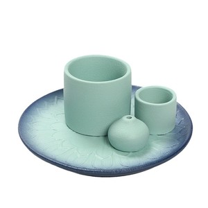 Ensemble de bougeoirs bleus effet four émaillé, style nordique, avec <span class=keywords><strong>palette</strong></span> en <span class=keywords><strong>bois</strong></span> sacré de sauge, décoration d'ambiance pour la maison, semi-artisanal - Product Image 5