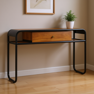 Solid Mango Wood Console <b>Table</b> 46.5 Inch Industrial Modern Design Living Room Furniture - Product Image 2