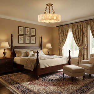 Semi Flush Chandelier Brass Alabaster American Vintage Retro Living Dining Room Bedroom Hotel Project Drum Stone <b>Light</b> - Product Image 4