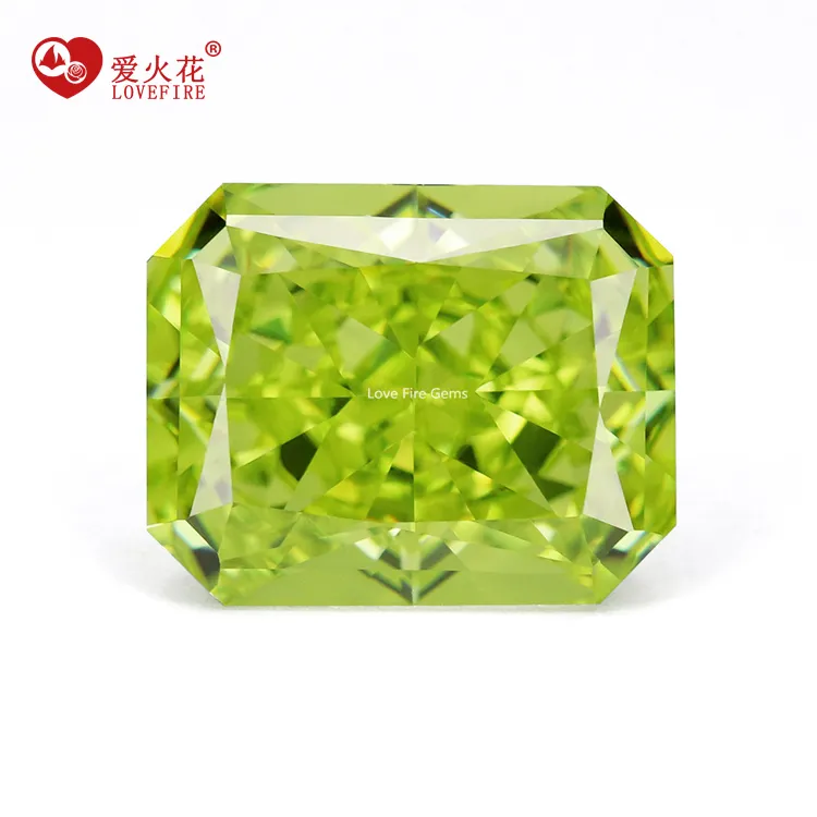 Trung Quốc bán buôn nghiền nát Ice cut 5A + lớp tổng hợp đá quý lỏng đá quý Octagon Shape Apple màu xanh lá cây B Cubic Zirconia