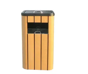 Plastic wood garbage bin outdoor,popular one contaimner wooden dustbin with liner, outdoor dustbin manufacture china