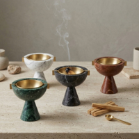 Brûleur d'encens en marbre naturel avec bol en laiton sur piédestal, porte-encens, décoration intérieure, bol à encens Palo Santo pour la décoration intérieure