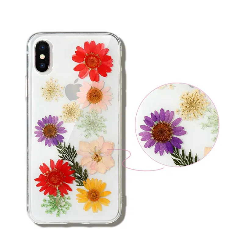 For Clear Soft Tpu Diy real Iphone 6 11 12 13 Mini 7 8 Plus pro max antishock dustproof samsung j5 pro dried flower phone case