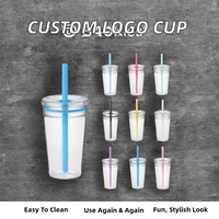 Gobelet en plastique PC de 450 ml (16 oz) avec logo personnalisé, sans BPA, avec couvercle et paille, anti-fuite, écologique, compatible lave-vaisselle, pour la salle de sport