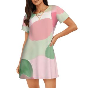 Camisón holgado de manga corta para mujer con logotipo personalizado, ropa de dormir de verano con estampado de leopardo transpirable, cierre de cintura elástica de tamaño libre - Product Image 2