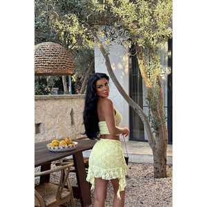 Yellow Darrel Lace Set <b>High</b> Quality Cotton Polyester Woven Fitness Sportswear <b>Knee</b> Length Short Tops Shorts XL Size Printed - Product Image 1