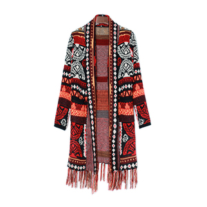 CaiNan aztec manica lunga spessa frangia lunga maglione colorato donna cardigan maglione cardigan occidentale lavorato a <span class=keywords><strong>maglia</strong></span> retrò - Product Image 1