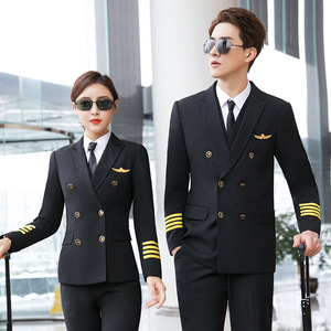 Airline Captain Uniform Men Double Breasted Pilot Suit Navy Blue Work Wear Professional Flight Attendant Jacket Spring - Product Image 3