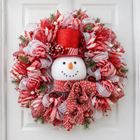 Ornement de tête de bonhomme de neige rouge scintillant avec bordure en canne à sucre pour couronne de Noël, arbre, cheminée et présentation festive en magasin – Personnalisable