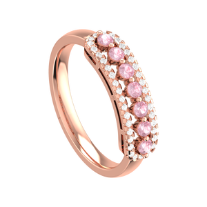 Anillo de eternidad de plata de ley 925 con piedras preciosas rosas y detalles de halo doble de circonita cúbica - Anillo de lujo para mujer chapado en oro rosa - Product Image 5