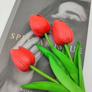 Red Pu Mini Tulip <b>Artificial</b> <b>Flowers</b> For Home Wedding Decoration - Product Image 3