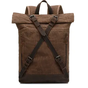 Viaggio Casual Vintage Outdoor trekking campeggio zaino zaino di alta qualità borsa zaino in tela cerata per gli uomini