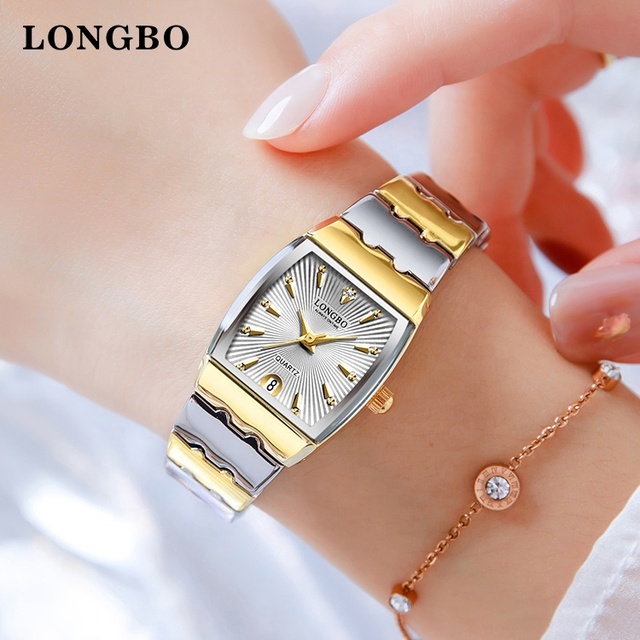 LONGBO Women Luxury Watch 2026 Men Stainless Steel  Quartz Women Wrist Watch Latest Fashion Quartz Small Gold Watch Gift Box Set