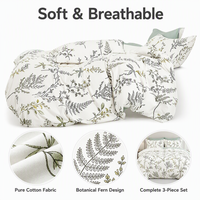 Parure de lit en coton motif botanique vert sauge et lignes blanches, style art linéaire, pour B&B, livraison directe UE, stock Pologne
