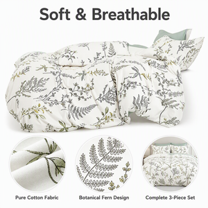 Juego de Ropa de Cama de Algodón con Diseño Botánico, Color Verde Salvia y Blanco, para B&B, Envío Directo desde la UE, Polonia - Product Image 2