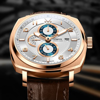 Montre mécanique automatique pour hommes, en cuir, en acier inoxydable, cadran carré, résistant à l'eau, cristal saphir